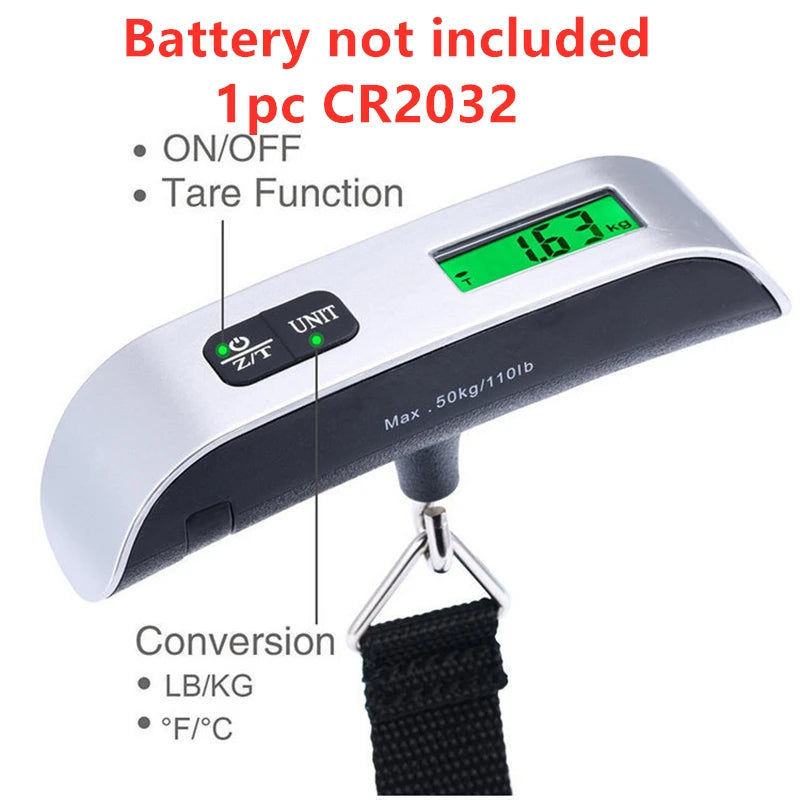 Balanza Portátil Digital LCD (110lb/50kg) Electrónica Colgante para Equipaje/Maleta Viaje (Herramienta Peso Bolsa)