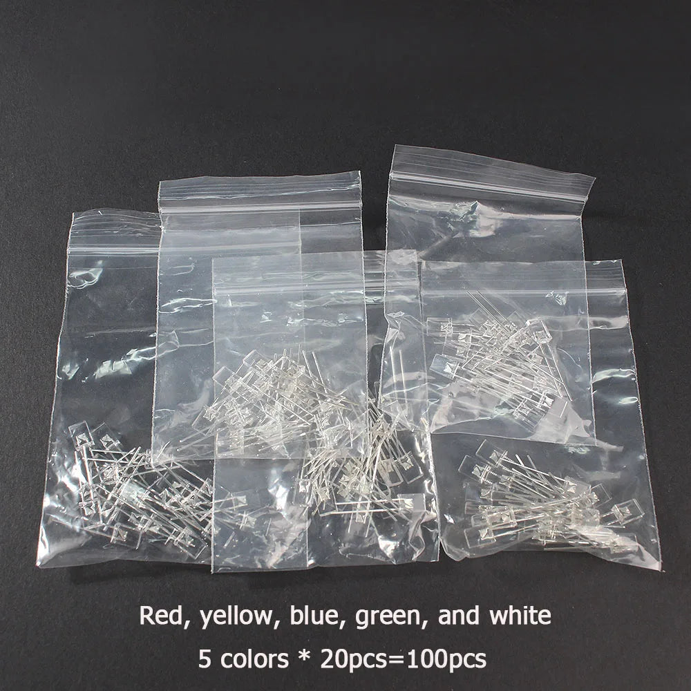 Diodo LED Transparente 2x5x7mm Kit Colores (Rojo/Amarillo/Azul/Verde) (100 Unidades)