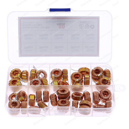 Kit Surtido Inductores Núcleo Toroide Bobinados (10uH a 470uH) con Caja - 50 Piezas