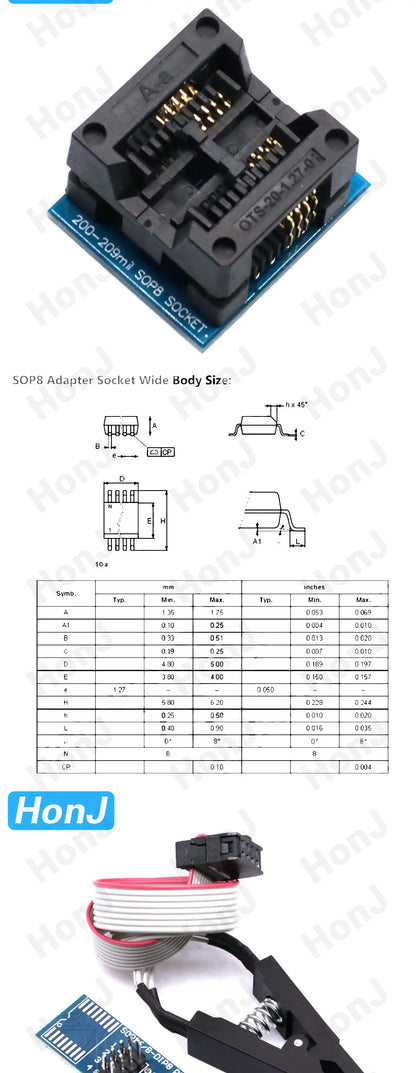Kit Programador USB CH341A 24/25 Series EEPROM Flash BIOS + Clip Test SOIC8/SOP8 (Variante 2)