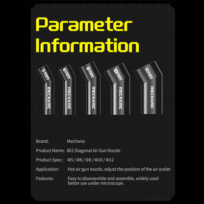 Boquilla Aire Caliente Diagonal MECHANIC compatible con Pistola Calor Serie 861 (5/6/8/10/12 mm) Calentamiento Uniforme