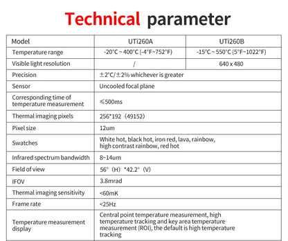 Cámara Termográfica Industrial UNI-T UTi260B HD (256x192) - Imagen Térmica Mantenimiento Eléctrico/Circuitos