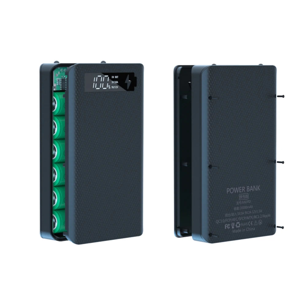 Caja Power Bank DIY Desmontable QC 3.0 (6x18650) Doble USB + PD (Soporte Batería 18650)
