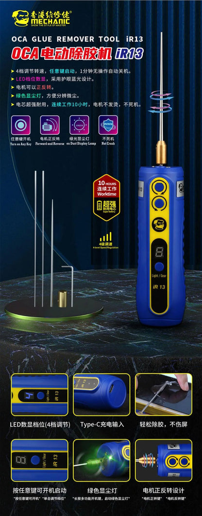Herramienta Eléctrica Removedora Pegamento OCA Mechanic (IR14/IR13/IR10 PRO) con Lámpara Polvo Verde y Pantalla LED