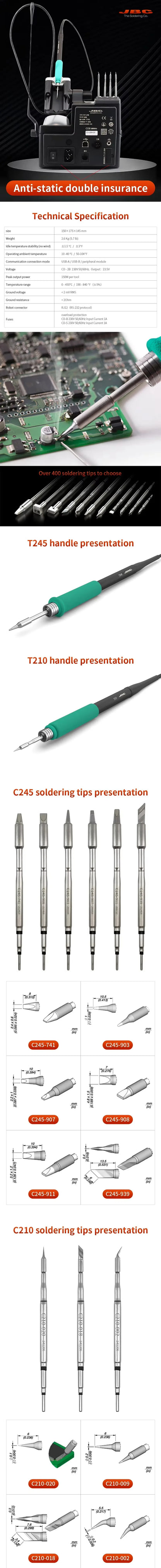 Original JBC CD-2BHQF Soldering Station Precision Intelligent Rework Tools With C245 Soldering Iron Tip for Repair Mobile Phone