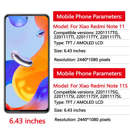 6.43'' Note 11 Screen For Redmi Note 11 LCD Display 2201117TG 2201117TY Touch Screen Digitizer For Redmi Note 11S LCD 2201117SG