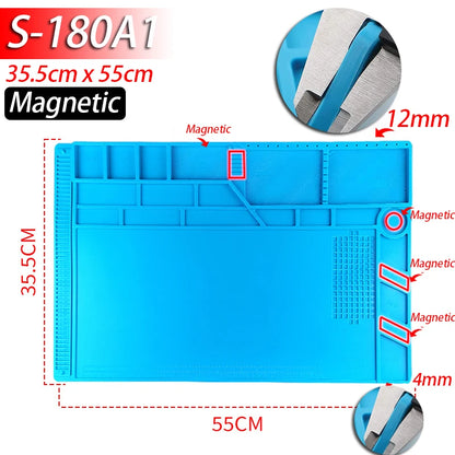 Alfombrilla Soldadura ESD Resistente Calor (932°F/500°C) Plataforma Mantenimiento Reparación Computadora/Teléfono Kit Herramientas