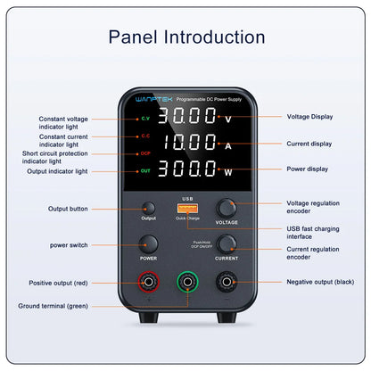 Fuente de Poder Laboratorio WANPTEK DC Ajustable 30V/60V/120V Regulador Voltaje Preajuste V/A (Input 110V/220V)