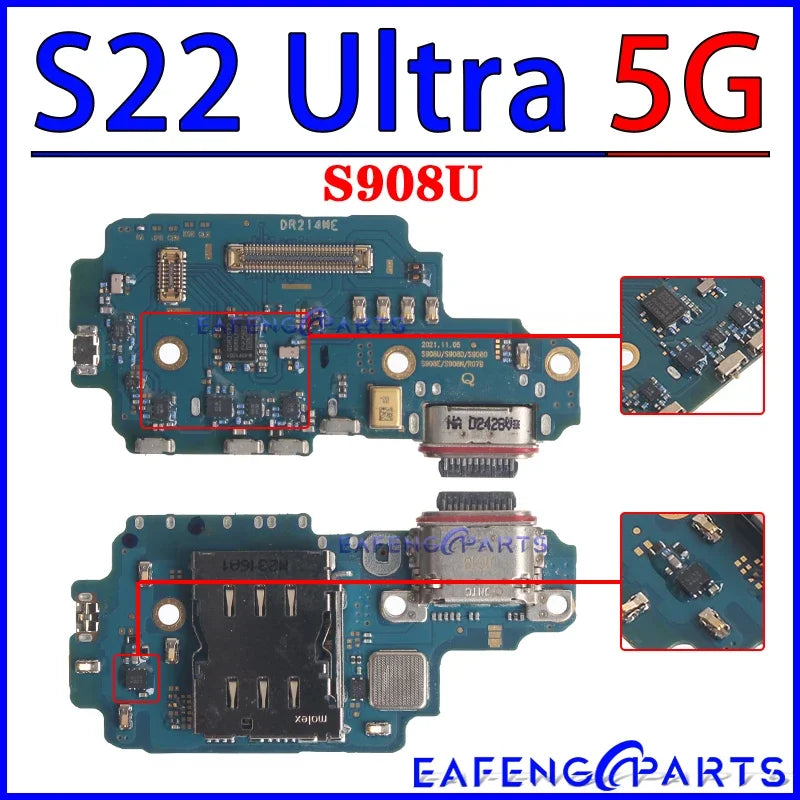 Placa Módulo Puerto Carga USB Dock para Samsung Galaxy S22/S23 Plus/Ultra (S901/S906/S908/S911/S916/S918 B/U/N)