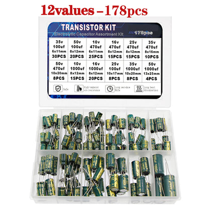 Kit Surtido Capacitores Electrolíticos Alta Frecuencia (10V-400V, 10uF-1000uF)