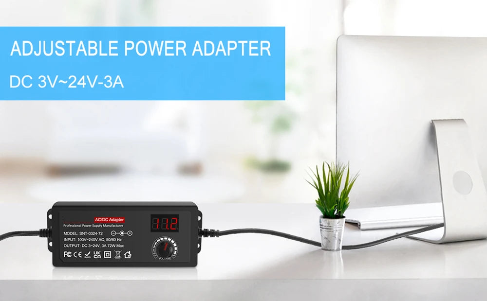 Fuente Poder Ajustable 72W (DC 3V-24V Variable) Adaptador Universal AC/DC Switching (100-240V)