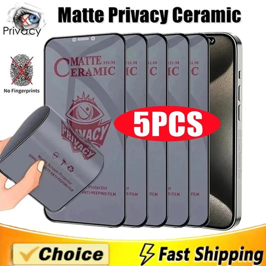 Protector Pantalla Privacidad Cerámico Mate Anti-Espía para iPhone 11-16 Pro Max/Mini/Plus/XR/XS (5 Unidades)