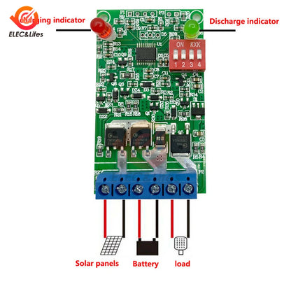 Controlador Carga Solar 3A 3.7V/7.4V/11.1V Control Luz Lámpara Solar PCB Batería Litio