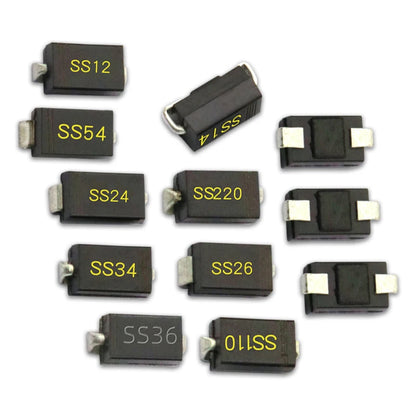 Diodo Schottky SMD (SS12/SS14/SS24/SS26/SS34/SS36/SS54/SS110/SS2200, SMA) (20 Unidades)