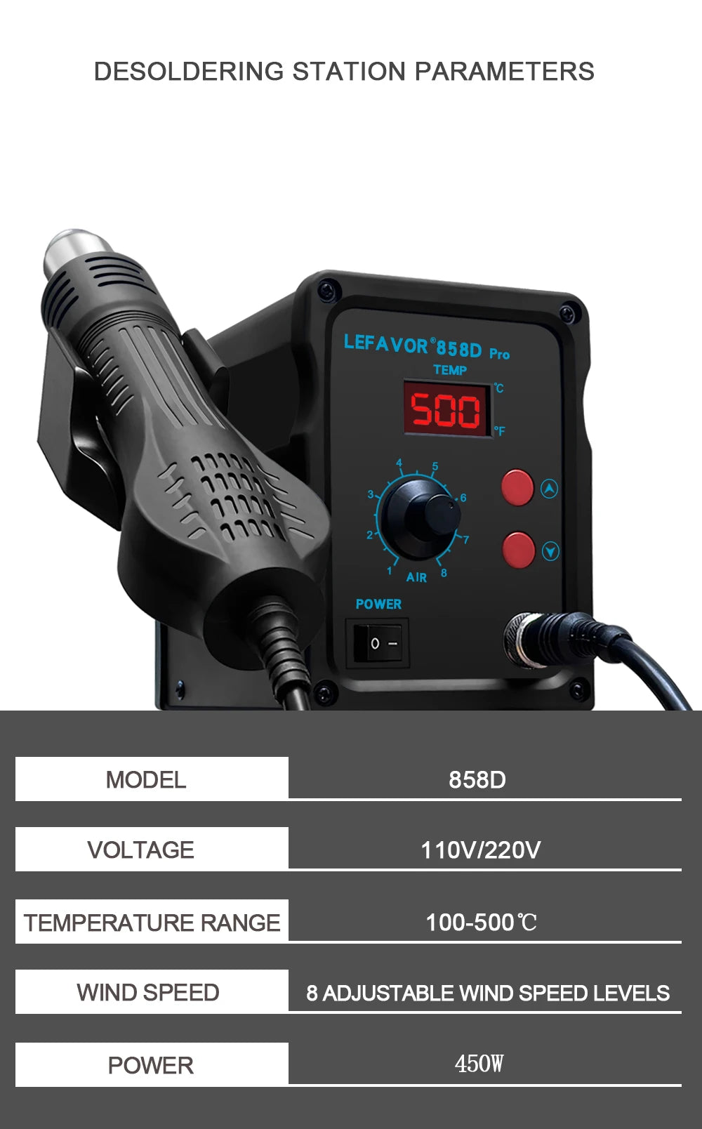 858D Hot Air Gun BGA Soldering Rework Station Blower Hair Dryer Hairdryer Soldering Heat Gun 220V 110V  SMD SMT Welding Repair