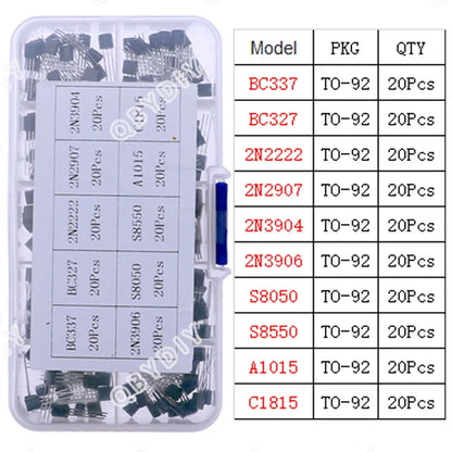Kit Surtido Transistores/Semiconductores THT (TO-92/126/220) - MOSFET/BJT/Tiristor en Caja