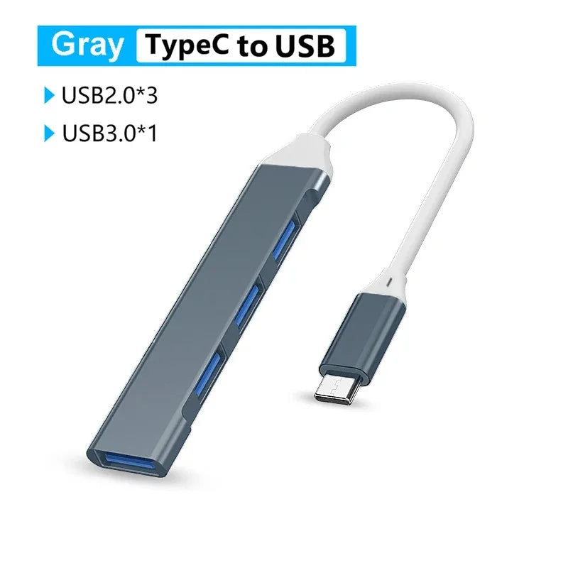 Hub USB-C 4-en-1 USB 3.0 + PD 60W + Type-C 3.1 Splitter OTG para Xiaomi/Lenovo/MacBook Pro/Air