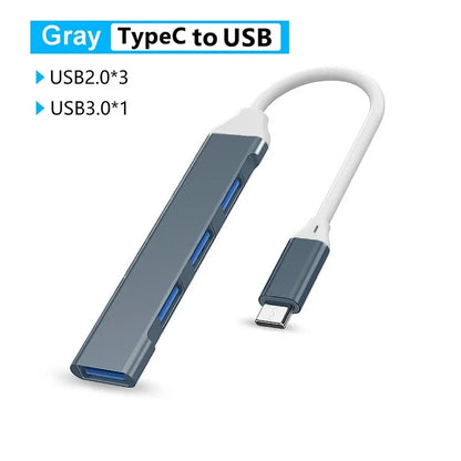 Hub USB-C 4-en-1 USB 3.0 + PD 60W + Type-C 3.1 Splitter OTG para Xiaomi/Lenovo/MacBook Pro/Air