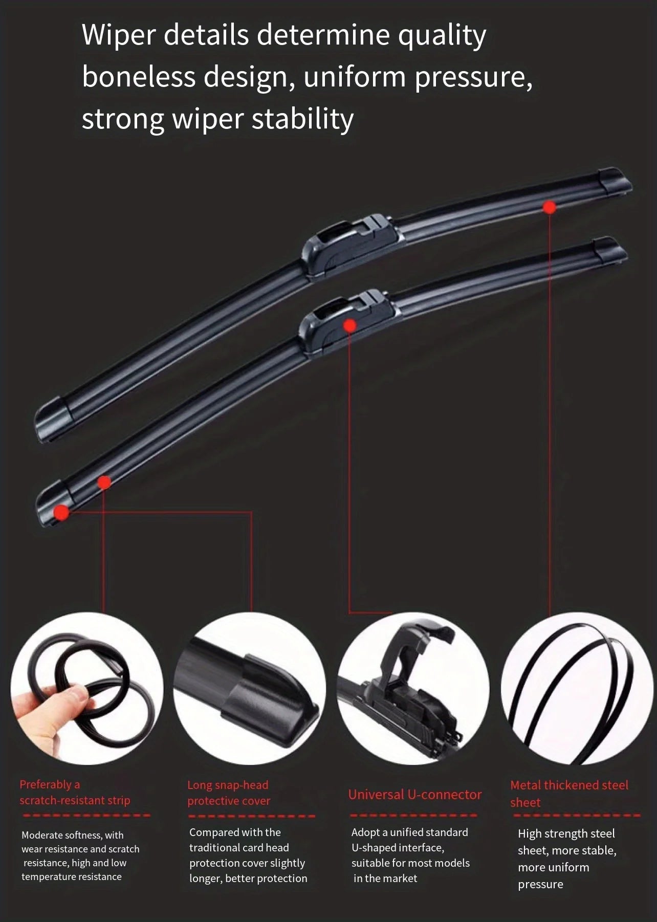 Limpiaparabrisas Auto Goma Suave Sin Hueso Tipo U HD Silencioso Durable para Hyundai ix35 (2010-2015) (24"+16")