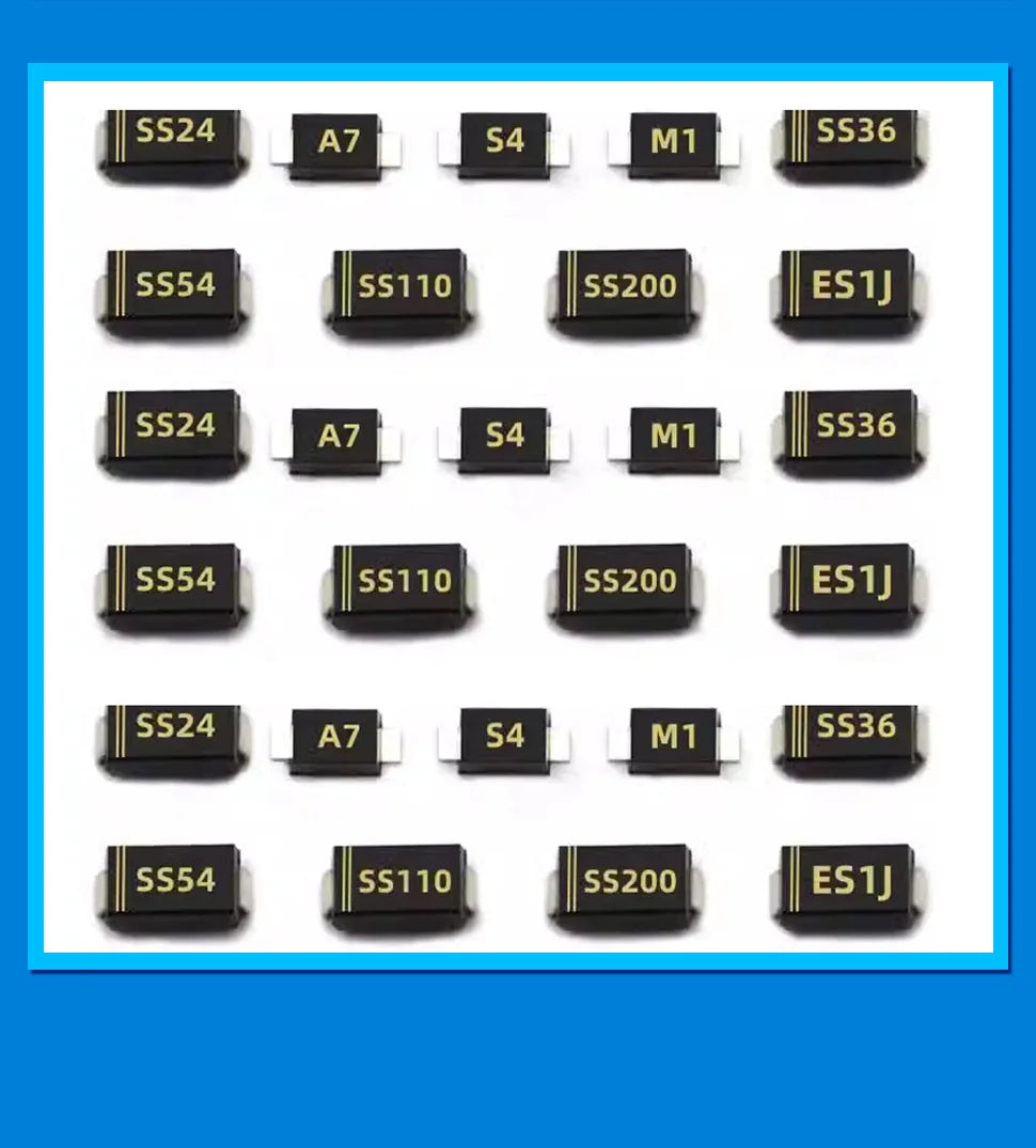Diodo Schottky SMD (SS12/SS14/SS24/SS26/SS34/SS36/SS54/SS110/SS2200, SMA) (20 Unidades)