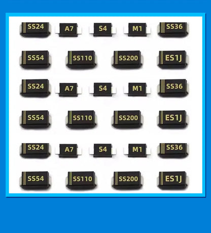 Diodo Schottky SMD (SS12/SS14/SS24/SS26/SS34/SS36/SS54/SS110/SS2200, SMA) (20 Unidades)