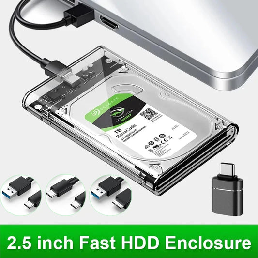 Carcasa Externa USB 3.0/Tipo C para Disco Duro HDD/SSD SATA 2.5" (UASP, Transparente, Portátil, Tool-Free)