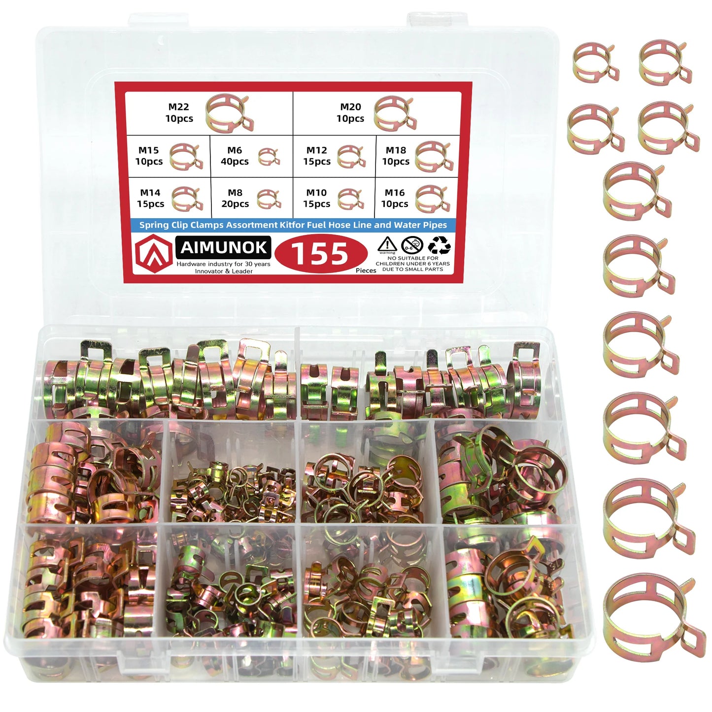 Kit Surtido Abrazaderas Resorte Tipo Japonés para Manguera Combustible/Agua/Aceite Automotriz (75/100/155 Piezas)