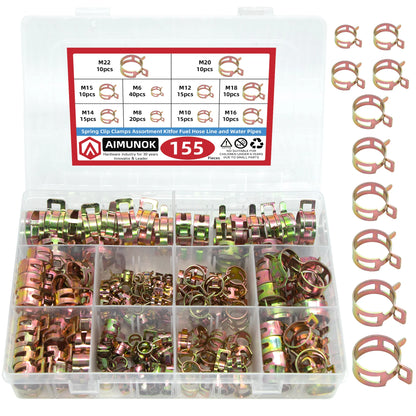 Kit Surtido Abrazaderas Resorte Tipo Japonés para Manguera Combustible/Agua/Aceite Automotriz (75/100/155 Piezas)