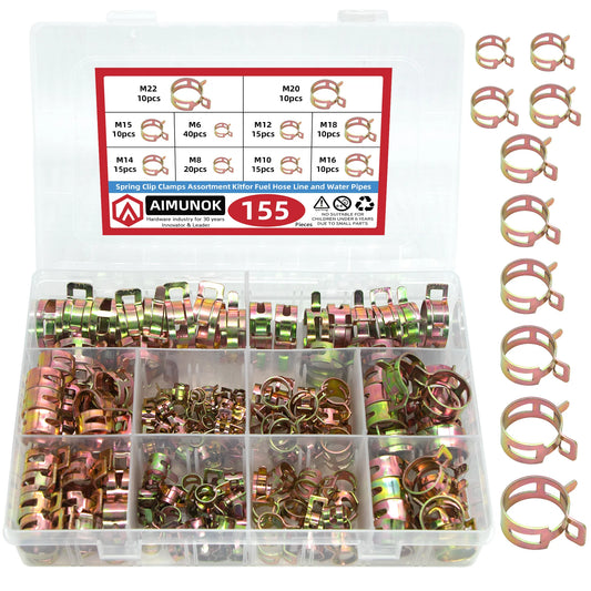 Kit Surtido Abrazaderas Resorte Tipo Japonés para Manguera Combustible/Agua/Aceite Automotriz (75/100/155 Piezas)