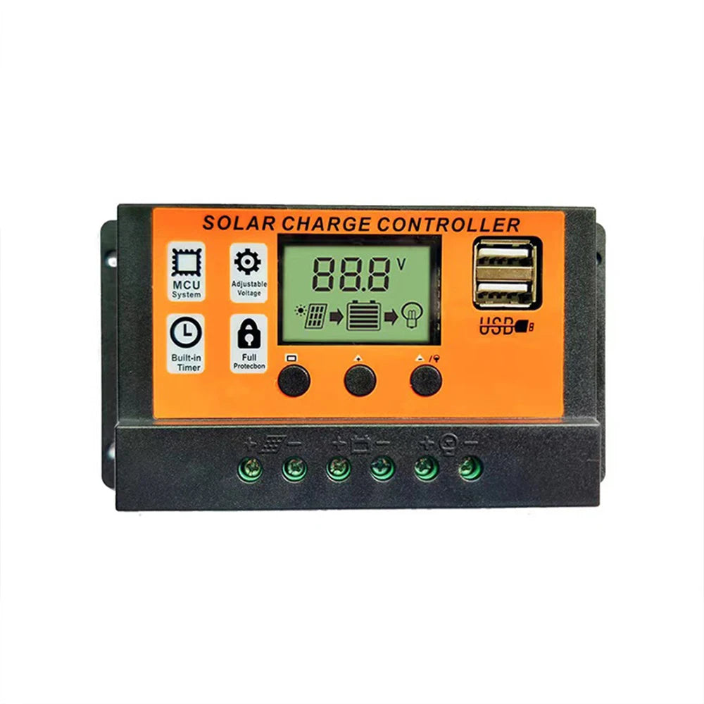 Controlador Carga Solar 100A 12V/24V Regulador Batería Panel Solar LCD Ajustable con Puerto USB