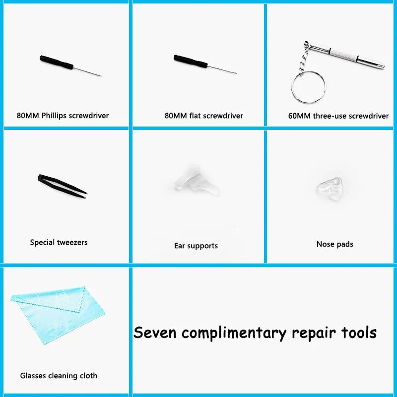 Kit Reparación Gafas/Lentes Sol (Destornillador, Tornillos, Tuercas, Almohadillas Nariz) Partes Ópticas Surtidas