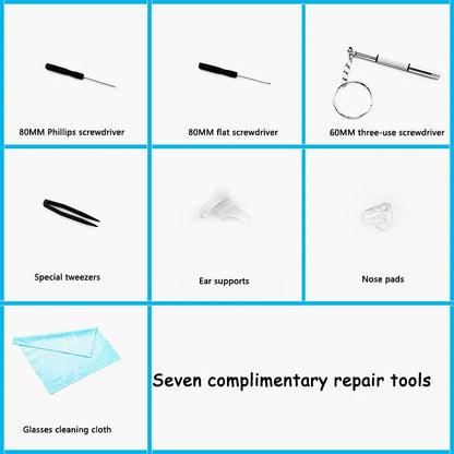 Kit Reparación Gafas/Lentes Sol (Destornillador, Tornillos, Tuercas, Almohadillas Nariz) Partes Ópticas Surtidas