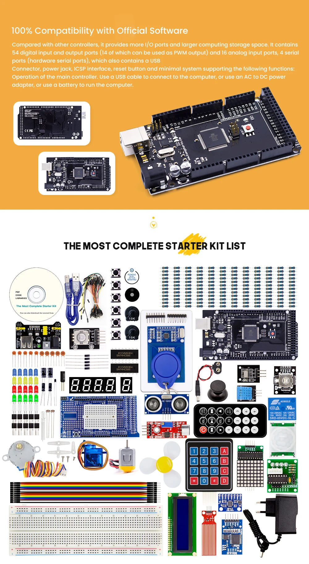Kit Inicio KUONGSHUN Más Completo con Tutorial compatible Arduino IDE