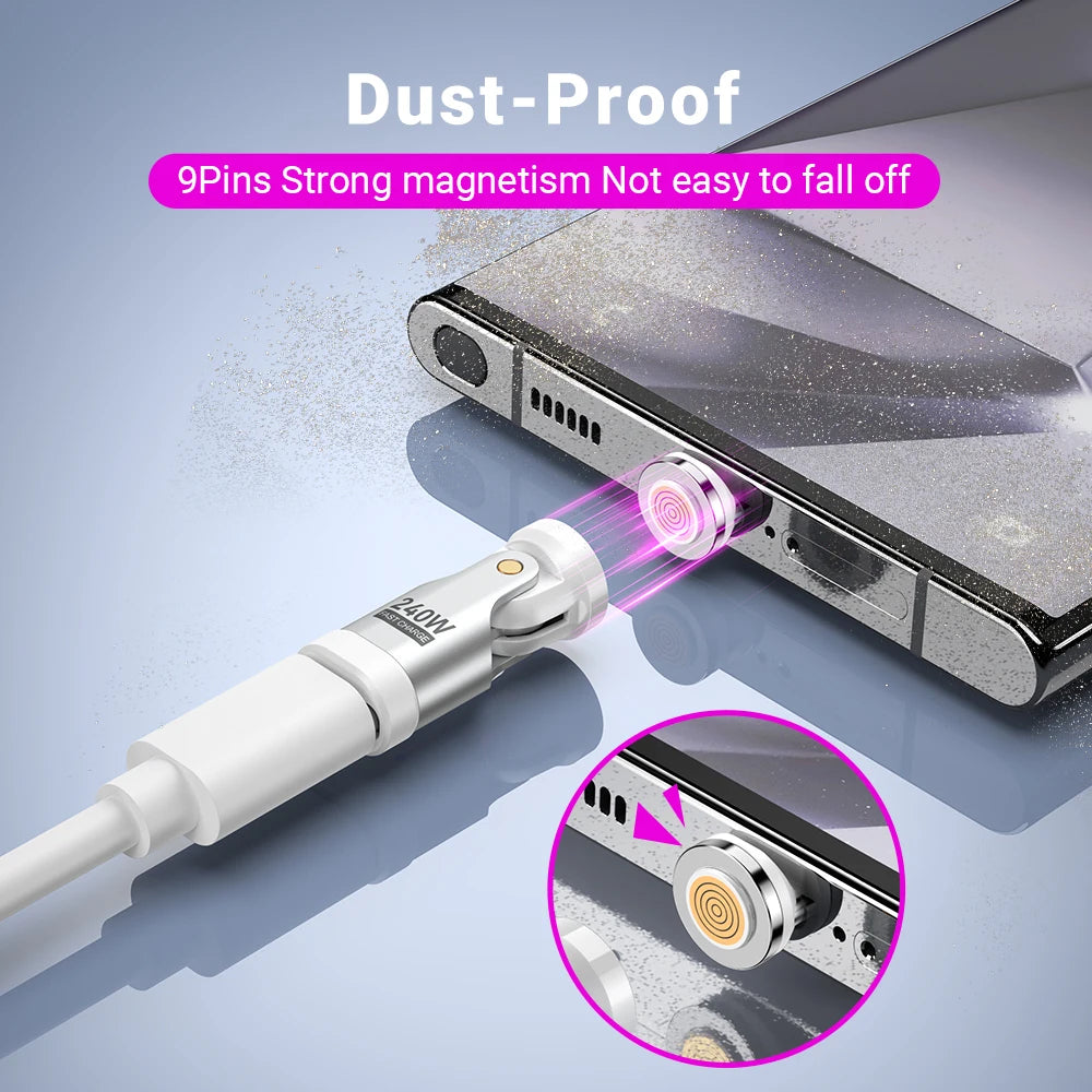 Adaptador Magnético AUFU USB-C Hembra a Tipo C Macho 9 Pines (240W Carga Rápida) Convertidor para iPhone 15/16/Laptop/Macbook/Samsung