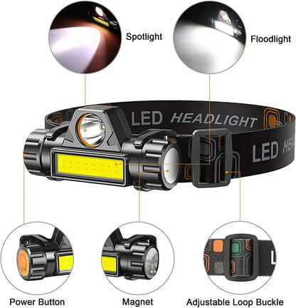 Linterna Frontal LED COB Recargable Magnética Potente Impermeable para Pesca Exterior (1-5 Unidades)