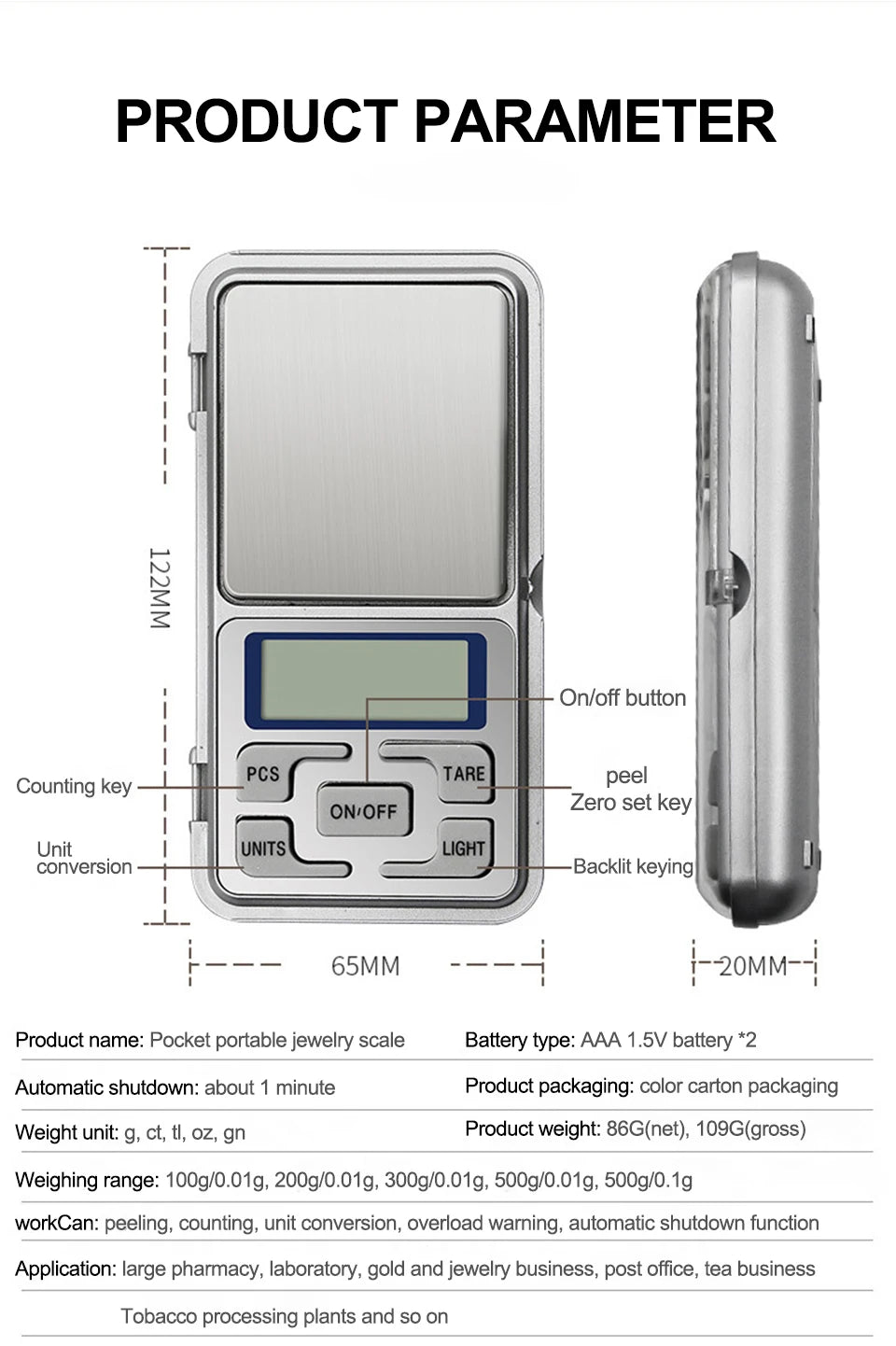 Mini Balanza Electrónica Digital Bolsillo Alta Precisión (0.01g - 500g) para Joyería/Oro/Plata/Cocina (Gramos)
