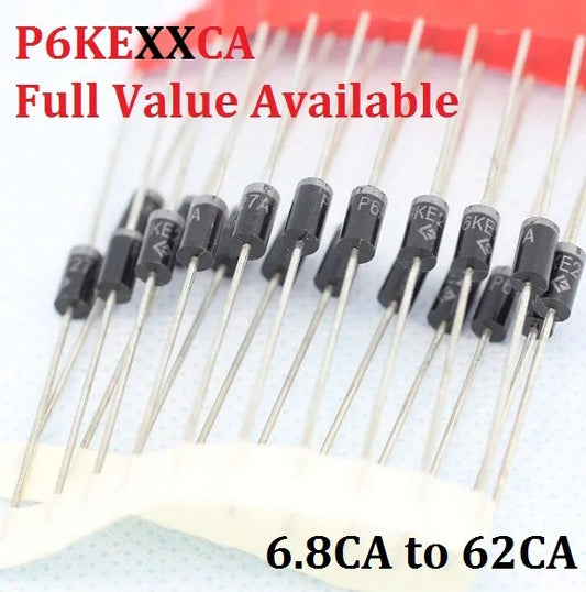 20PCS TVS Diode P6KE P6KE20CA P6KE30CA P6KE33CA P6KE36CA P6KE39CA P6KE43CA P6KE51CA P6KE62CA 51CA 43CA 20CA 30CA 33CA 36CA 39CA