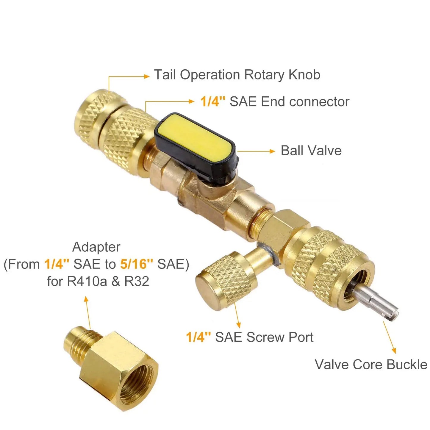 Kit Herramienta Instalador/Removedor Núcleo Válvula HVAC con Puerto Doble Tamaño 1/4" y 5/16" para R22/R12/R407/R410/R404/R32/R600