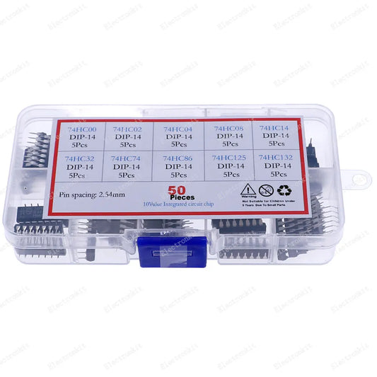Kit 50 Pcs (10 Valores x 5 Pcs) Chips IC DIP Surtidos Caja (Serie 74HCxx)