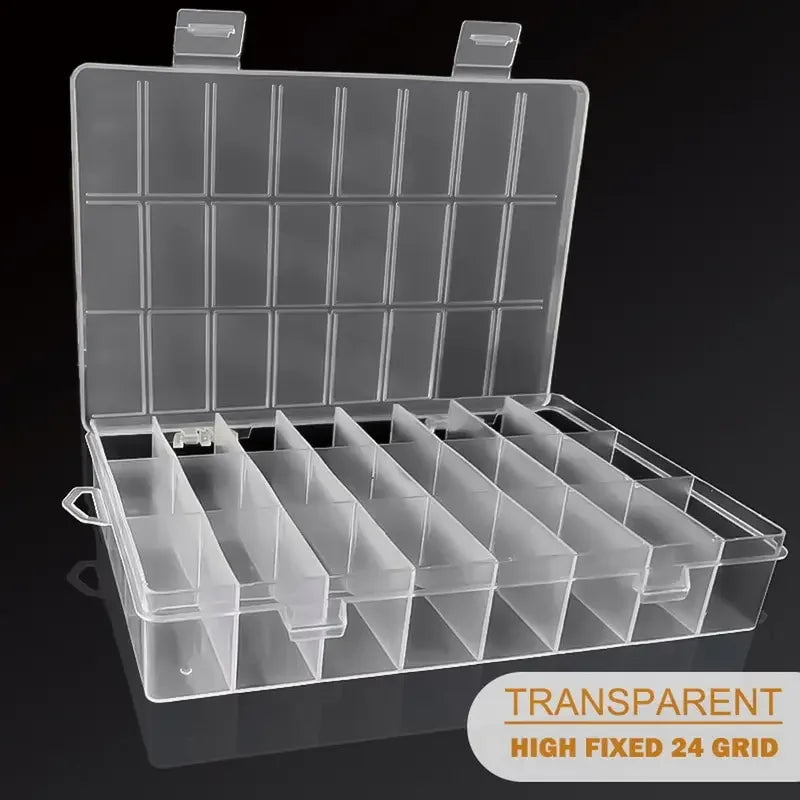 Caja Almacenamiento Plástico Compartimentos (24 Rejillas) Organizador Joyería/Pendientes/Cuentas/Tornillos Contenedor Hogar
