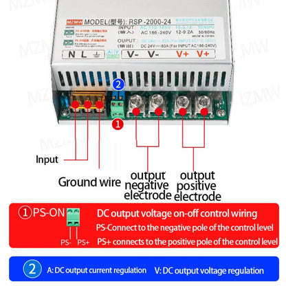 Fuente Alimentación Switching PFC MZMW 2000W Voltaje/Corriente Ajustable 0-24V a 220V CC/CV AC 100-240V a DC
