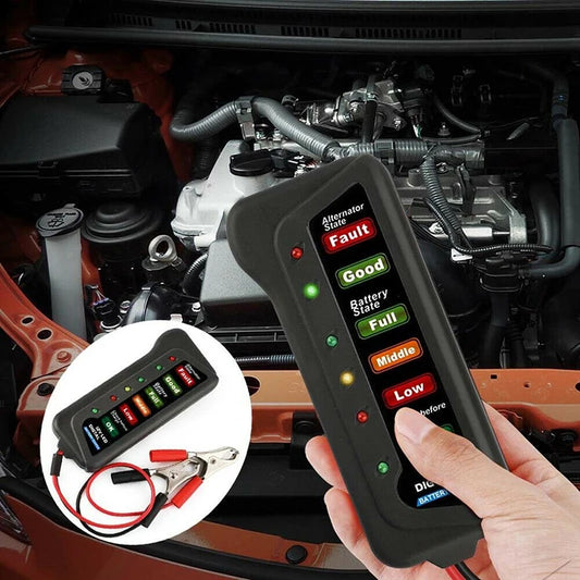 Tester Batería Auto 12V Digital - Diagnóstico Alternador con Display 6 LEDs