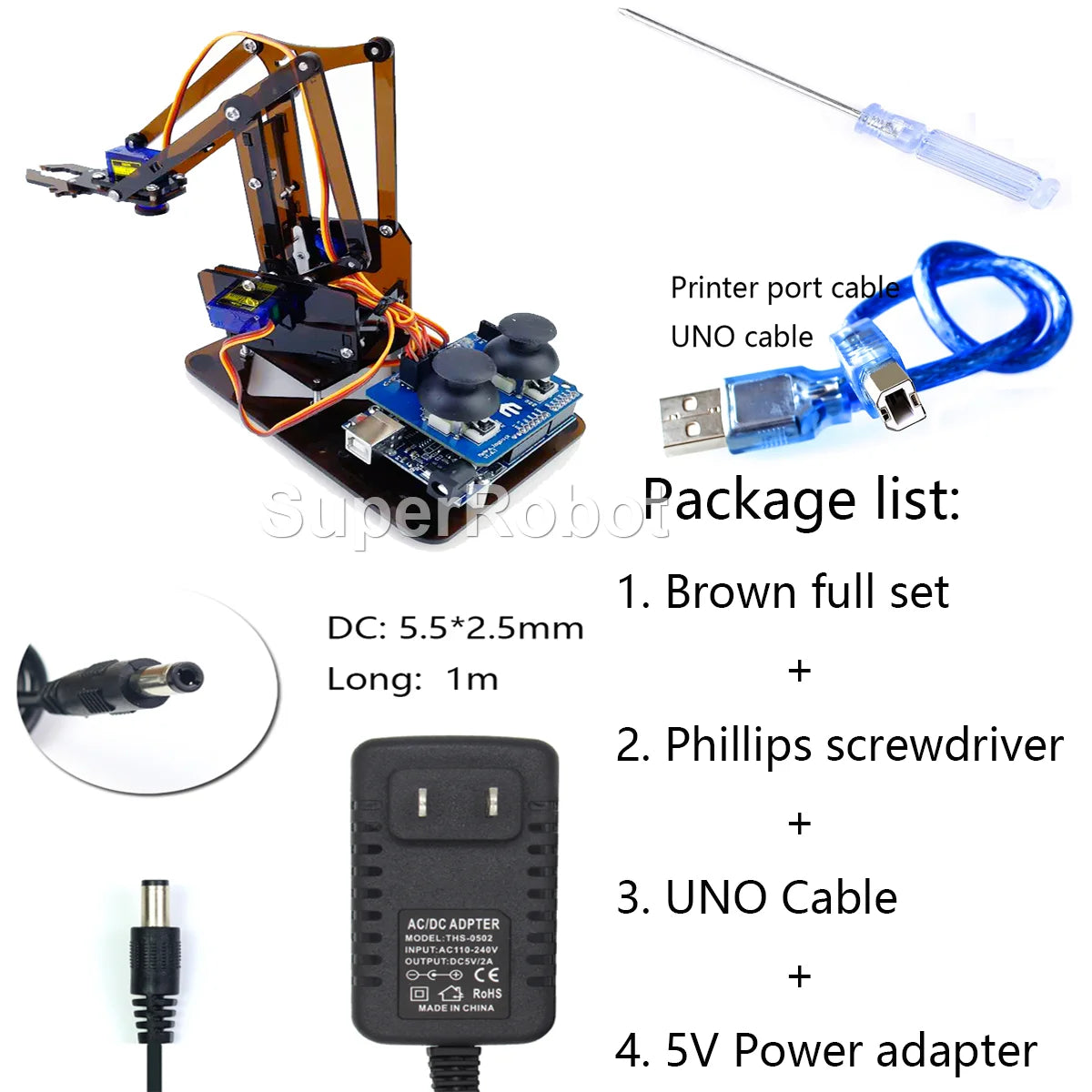 Kit Garra Brazo Robot Manipulador Mecánico Acrílico 4-DOF (Desarmado, para SG90/MG90S) Arduino STEAM