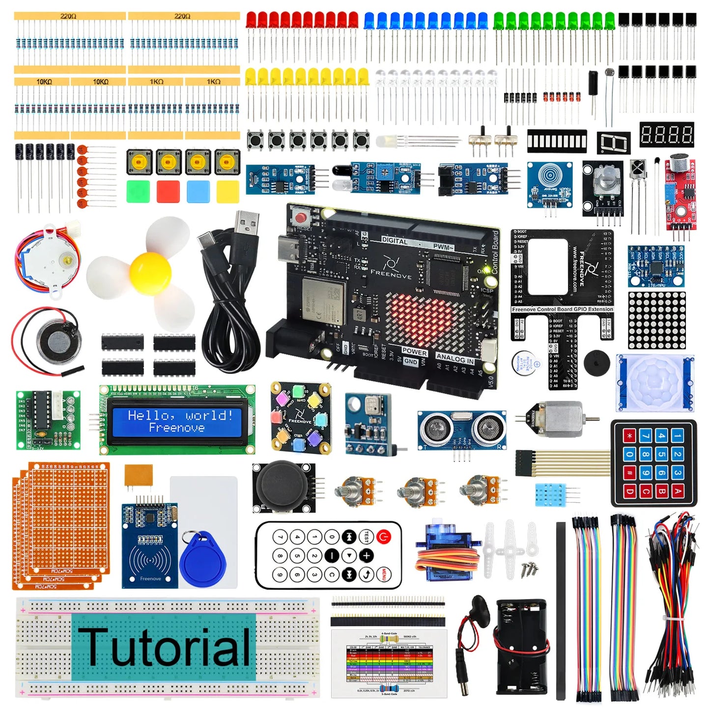 Kit Inicio Freenove Completo para Arduino UNO R4 WiFi Mini (V5, ARM Cortex-M4, 343 Items, 90 Proyectos, Tutorial 474 Págs)