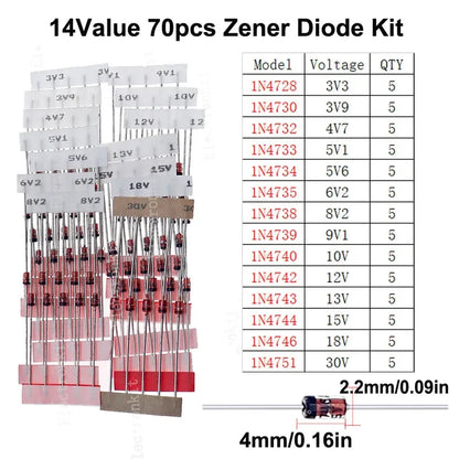Kit Surtido Diodos (Zener/TVS/Schottky Rápido) DIP/SMD para Electrónica DIY