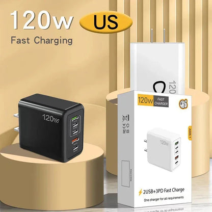 Cargador Xiaomi 120W Carga Rápida Multi 5 Puertos USB-C PD Adaptador para iPhone/Xiaomi/Samsung