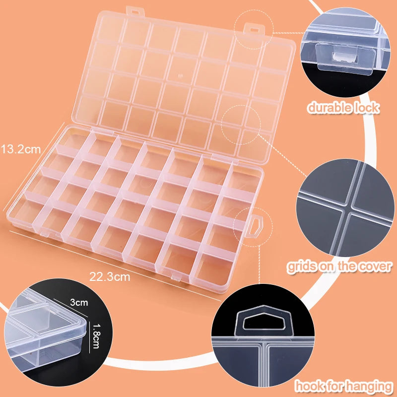 Caja Organizadora Plástico Transparente con Divisores Ajustables para Cuentas/Artesanía/Joyería/Pesca/Piezas