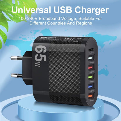 Cargador Pared USB 5 Puertos 3.1A Adaptador Carga PD QC 3.0 para Xiaomi/iPhone 13/Samsung