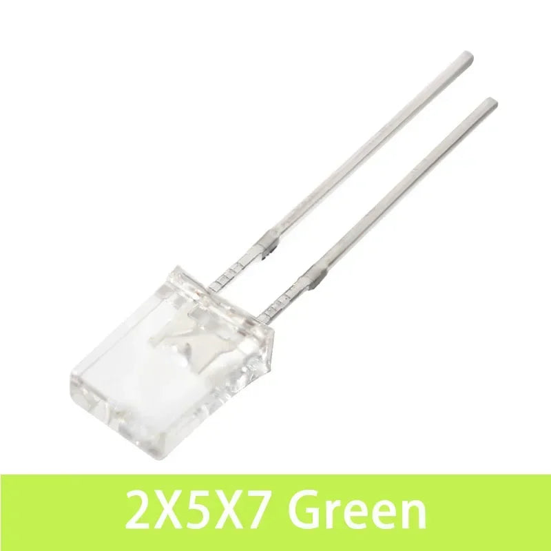 Diodo LED Transparente 2x5x7mm Kit Colores (Rojo/Amarillo/Azul/Verde) (100 Unidades)