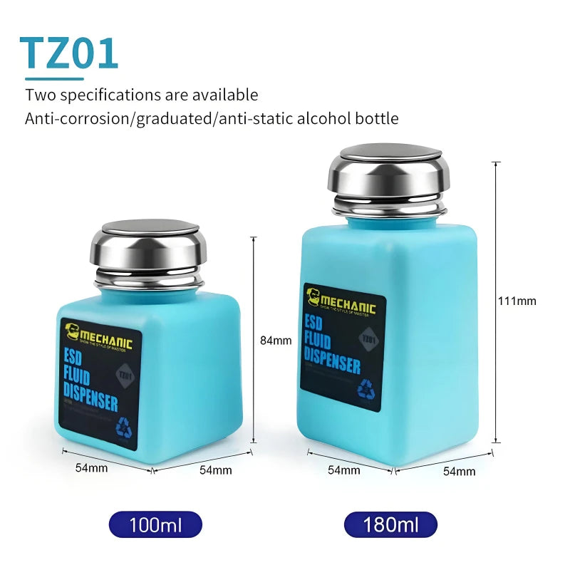 MECHANIC TZ01 TP01 Anti-static Alcohol Bottle for Motherboard Cleaning Industrial Stainless Steel Solution Dispenser